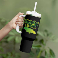 Jamaican Strong Resilience Graphic Tumbler With Handle Caribbean Island Map Silhouette