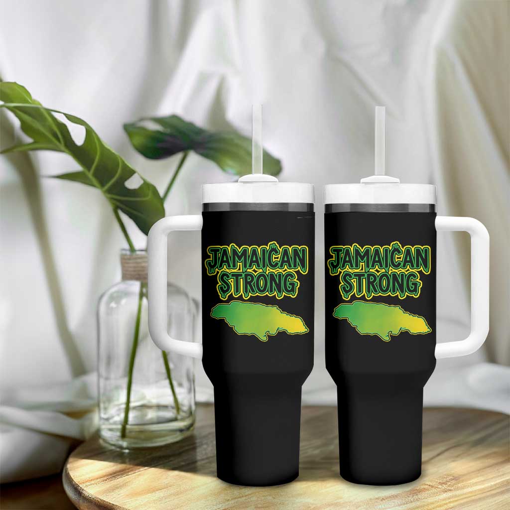 Jamaican Strong Resilience Graphic Tumbler With Handle Caribbean Island Map Silhouette