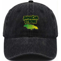 Jamaican Strong Resilience Graphic Washed Cotton Baseball Cap Caribbean Island Map Silhouette