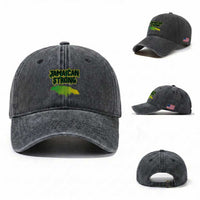 Jamaican Strong Resilience Graphic Washed Cotton Baseball Cap Caribbean Island Map Silhouette