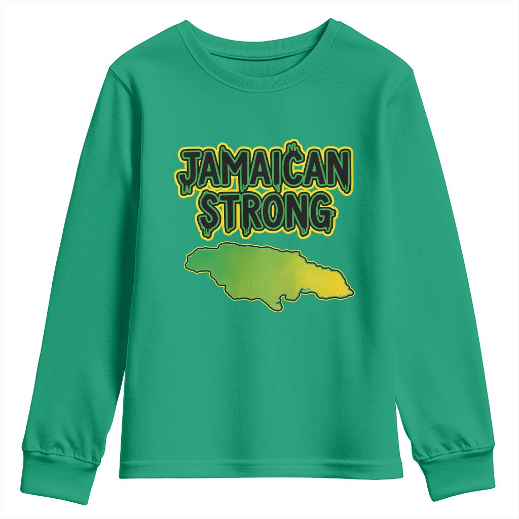 Jamaican Strong Resilience Graphic Youth Sweatshirt Caribbean Island Map Silhouette