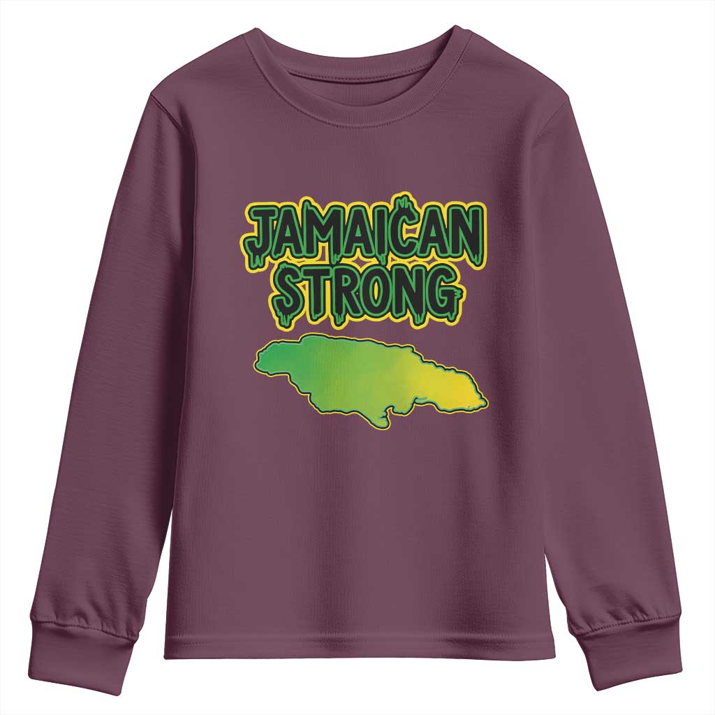 Jamaican Strong Resilience Graphic Youth Sweatshirt Caribbean Island Map Silhouette