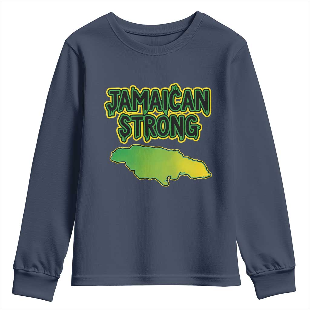 Jamaican Strong Resilience Graphic Youth Sweatshirt Caribbean Island Map Silhouette