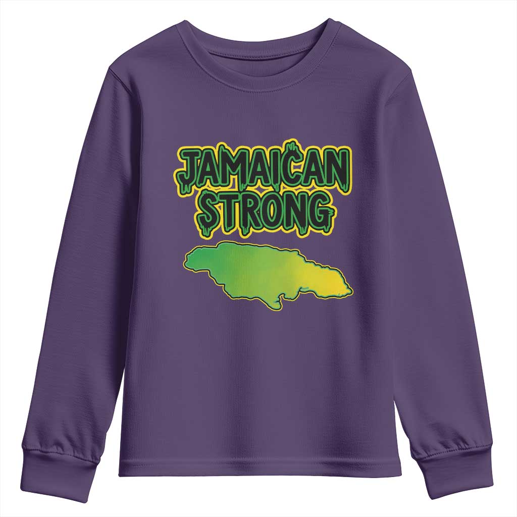 Jamaican Strong Resilience Graphic Youth Sweatshirt Caribbean Island Map Silhouette