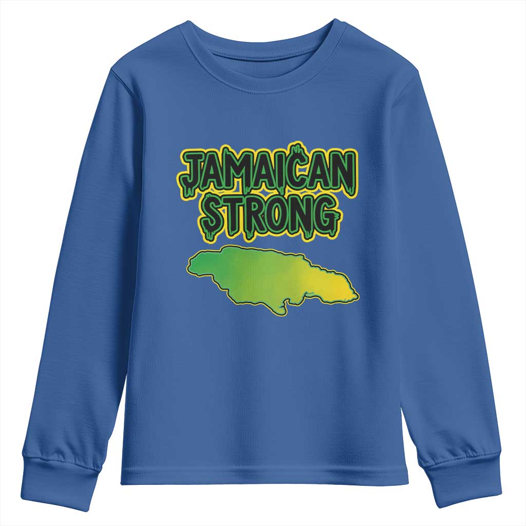 Jamaican Strong Resilience Graphic Youth Sweatshirt Caribbean Island Map Silhouette