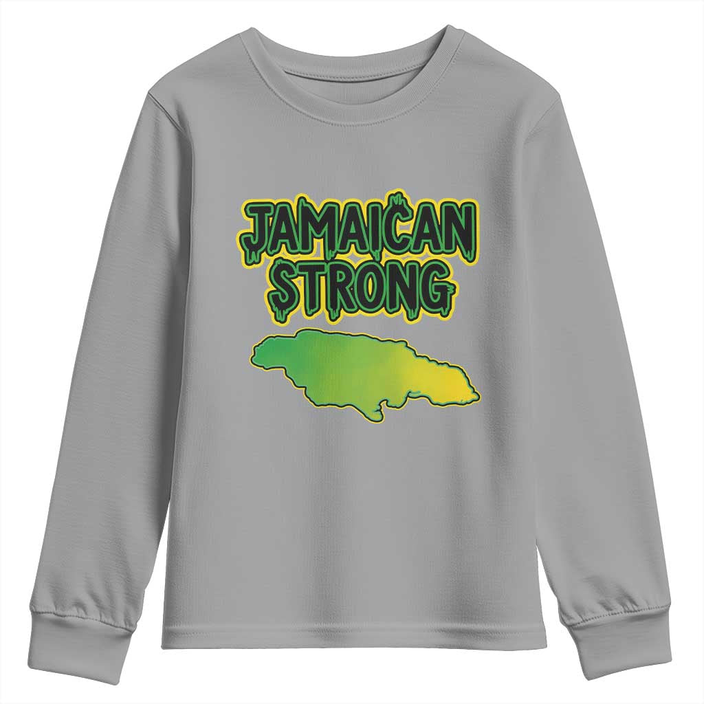 Jamaican Strong Resilience Graphic Youth Sweatshirt Caribbean Island Map Silhouette