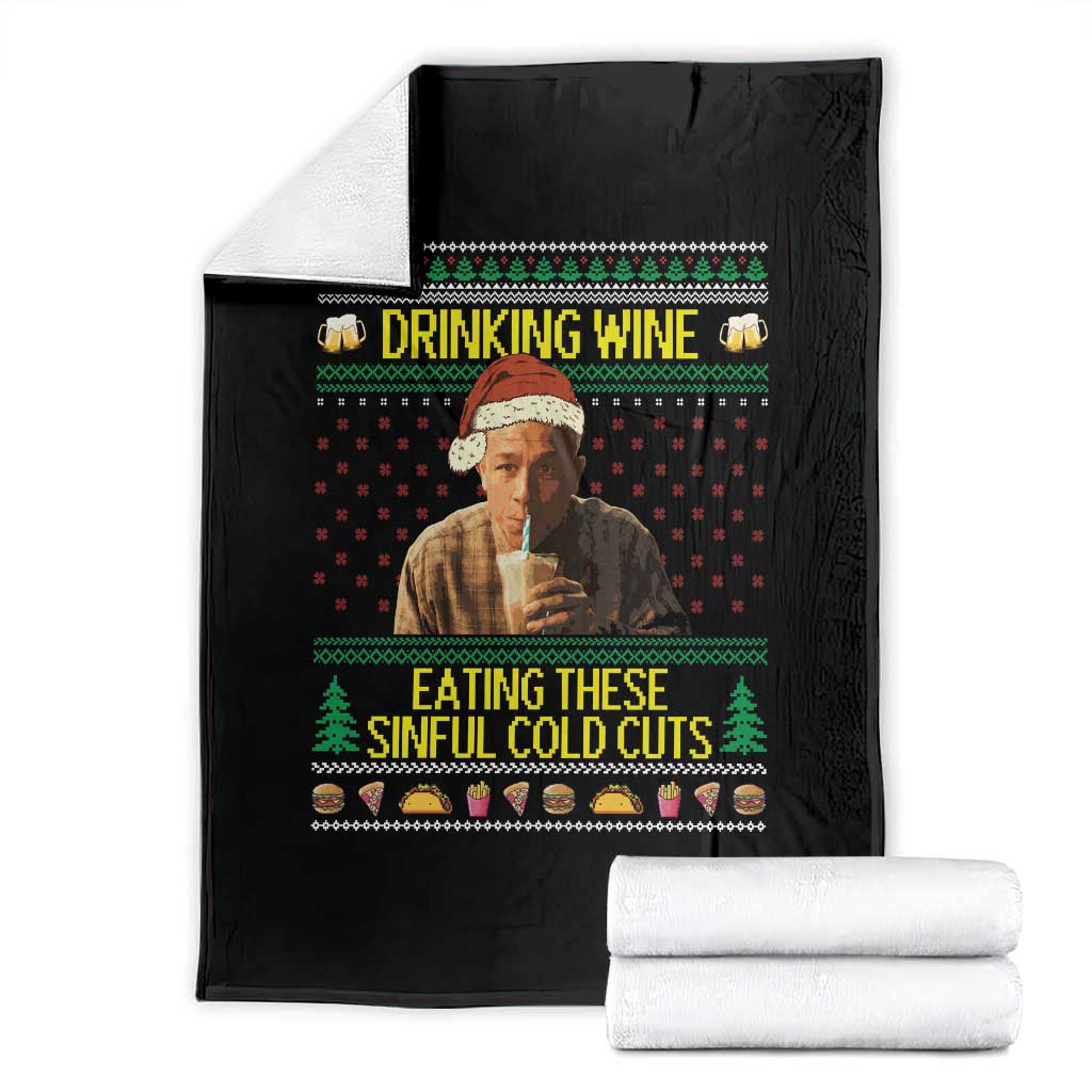 Funny Ed Gein Christmas Meme Throw Blanket Drinking Wine Eating This Sinful Cold Cuts Viral Scene - Wonder Print Shop