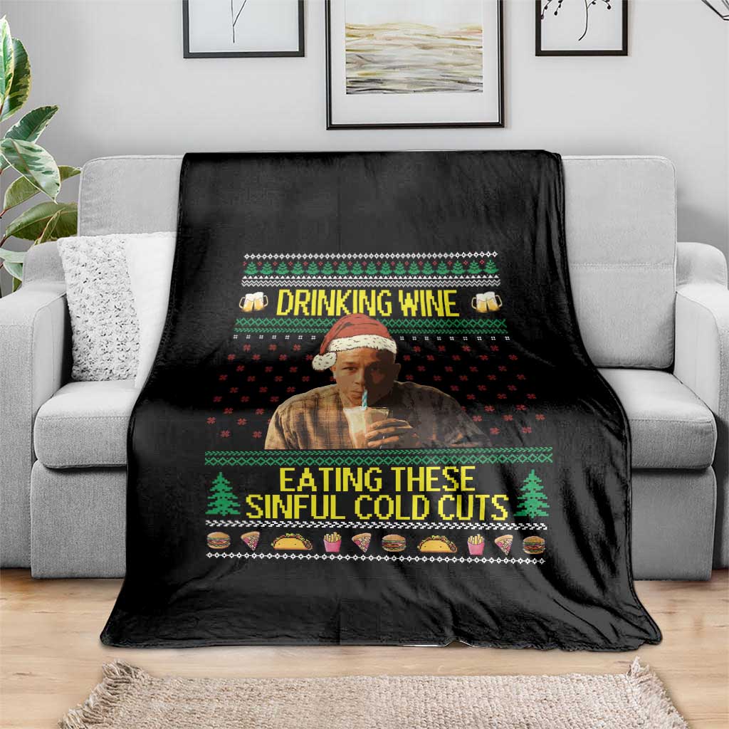 Funny Ed Gein Christmas Meme Throw Blanket Drinking Wine Eating This Sinful Cold Cuts Viral Scene - Wonder Print Shop