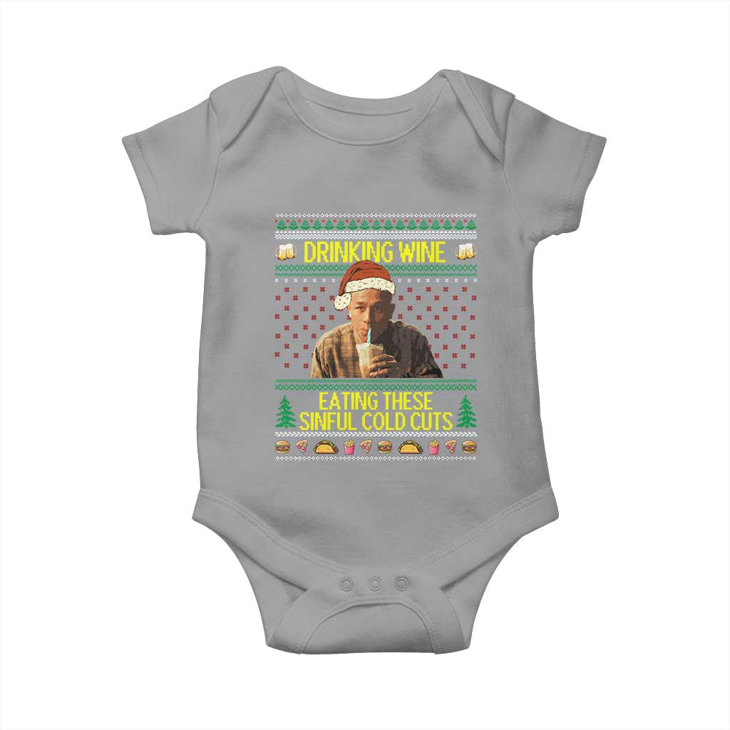 Funny Ed Gein Christmas Meme Baby Onesie Drinking Wine Eating This Sinful Cold Cuts Viral Scene - Wonder Print Shop