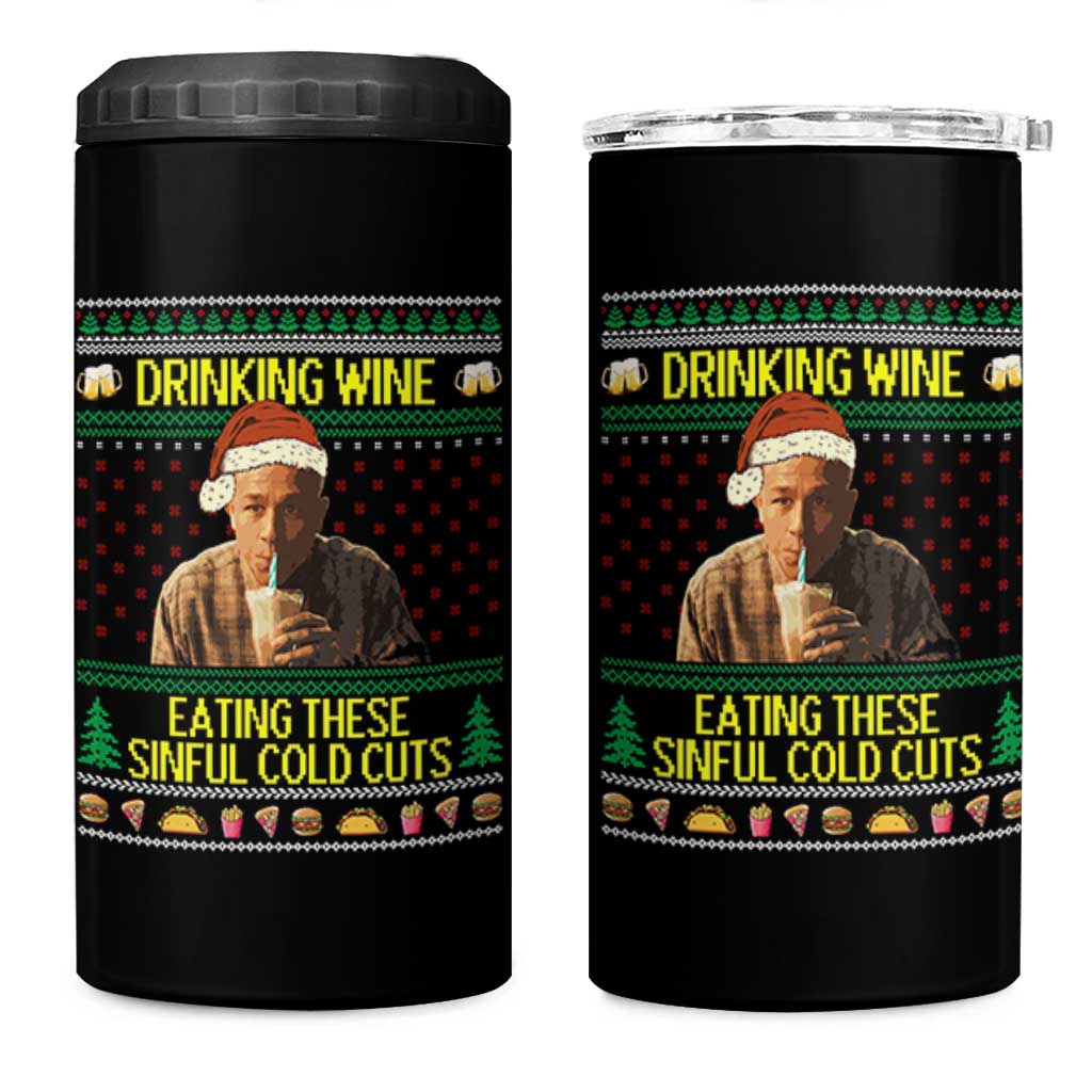 Funny Ed Gein Christmas Meme 4 in 1 Can Cooler Tumbler Drinking Wine Eating This Sinful Cold Cuts Viral Scene - Wonder Print Shop