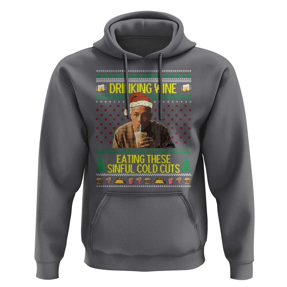 Funny Ed Gein Christmas Meme Hoodie Drinking Wine Eating This Sinful Cold Cuts Viral Scene - Wonder Print Shop
