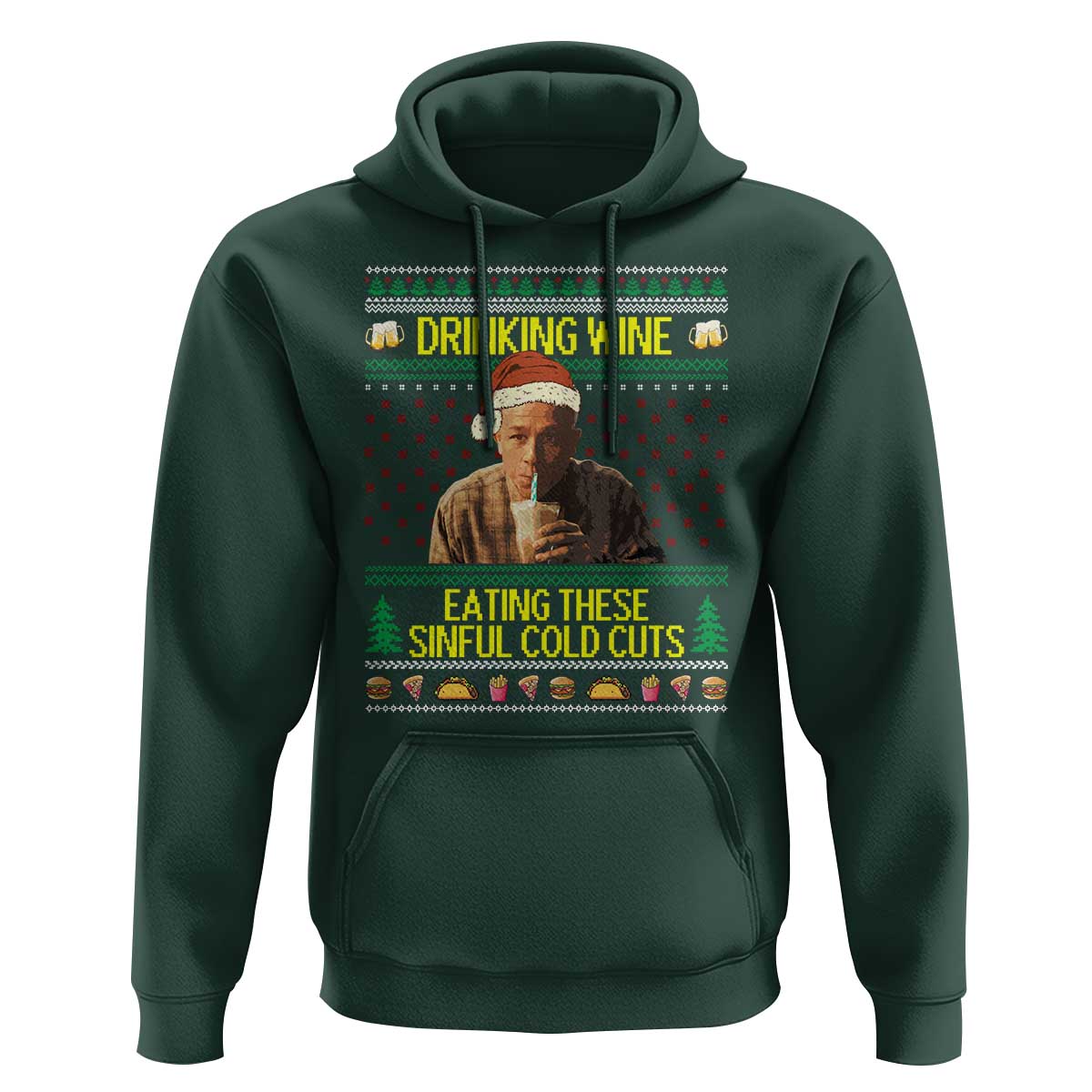 Funny Ed Gein Christmas Meme Hoodie Drinking Wine Eating This Sinful Cold Cuts Viral Scene - Wonder Print Shop