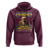 Funny Ed Gein Christmas Meme Hoodie Drinking Wine Eating This Sinful Cold Cuts Viral Scene - Wonder Print Shop