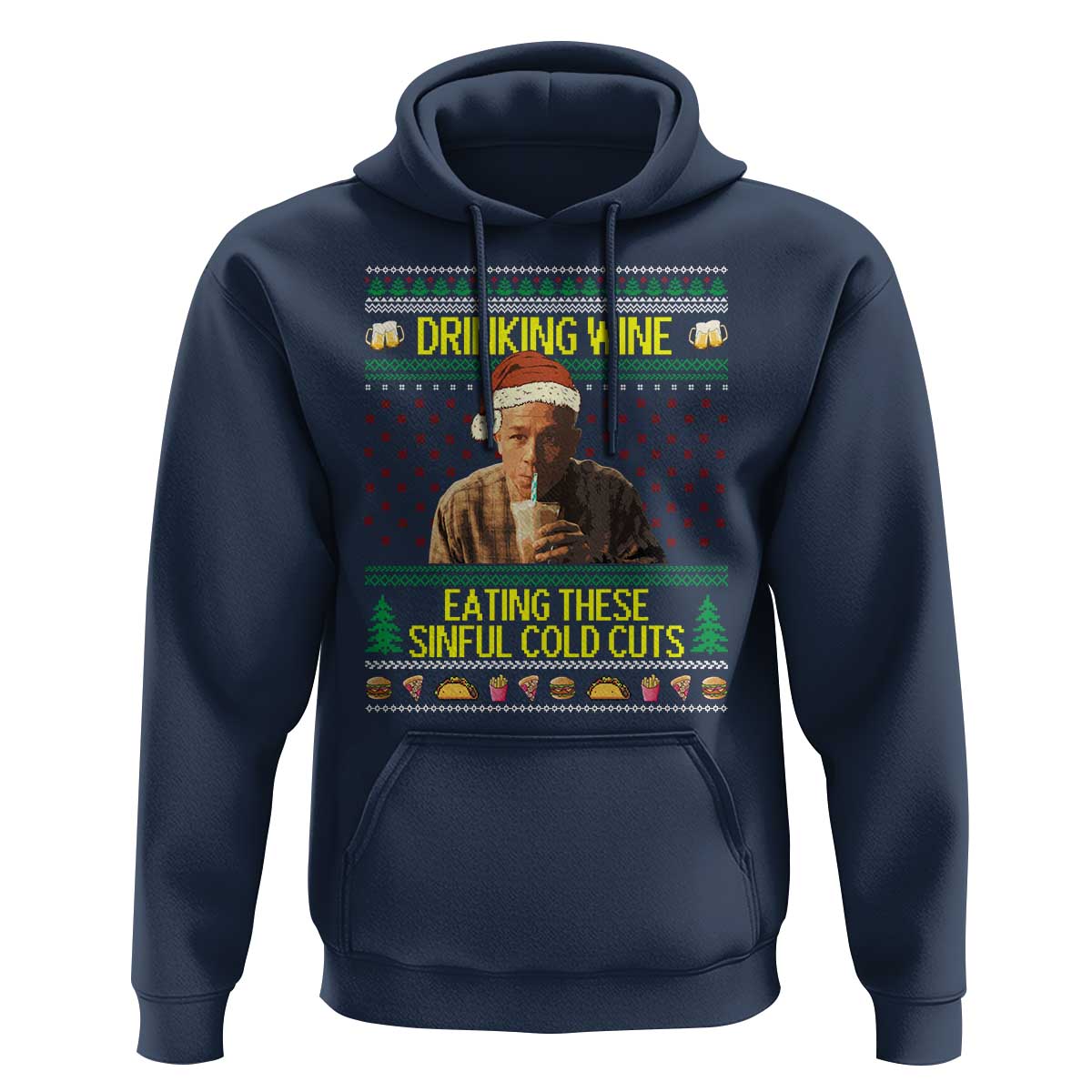 Funny Ed Gein Christmas Meme Hoodie Drinking Wine Eating This Sinful Cold Cuts Viral Scene - Wonder Print Shop