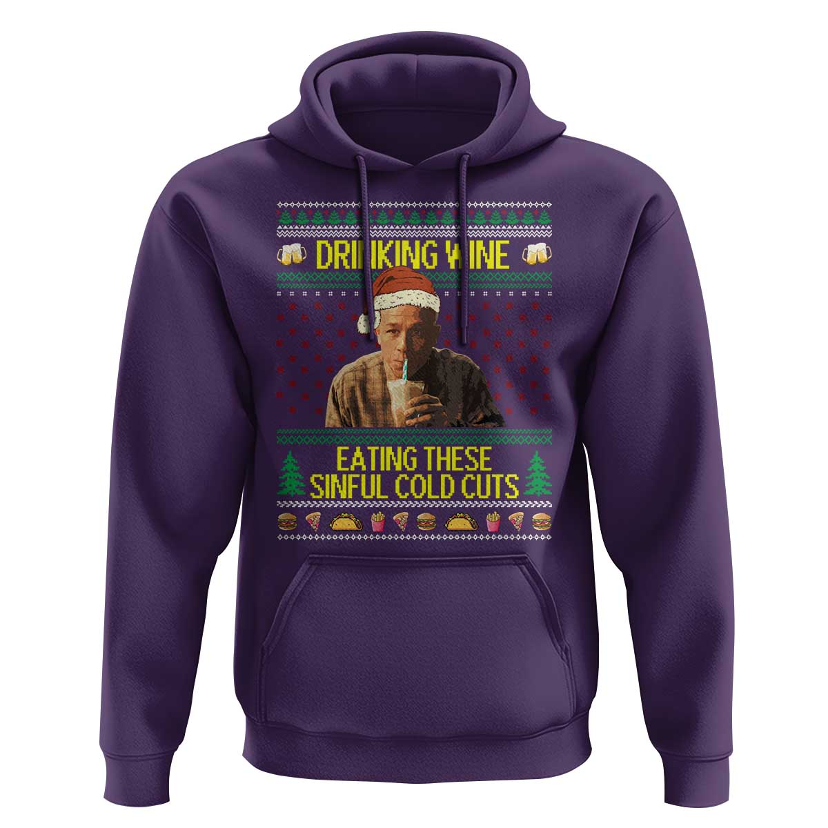 Funny Ed Gein Christmas Meme Hoodie Drinking Wine Eating This Sinful Cold Cuts Viral Scene - Wonder Print Shop