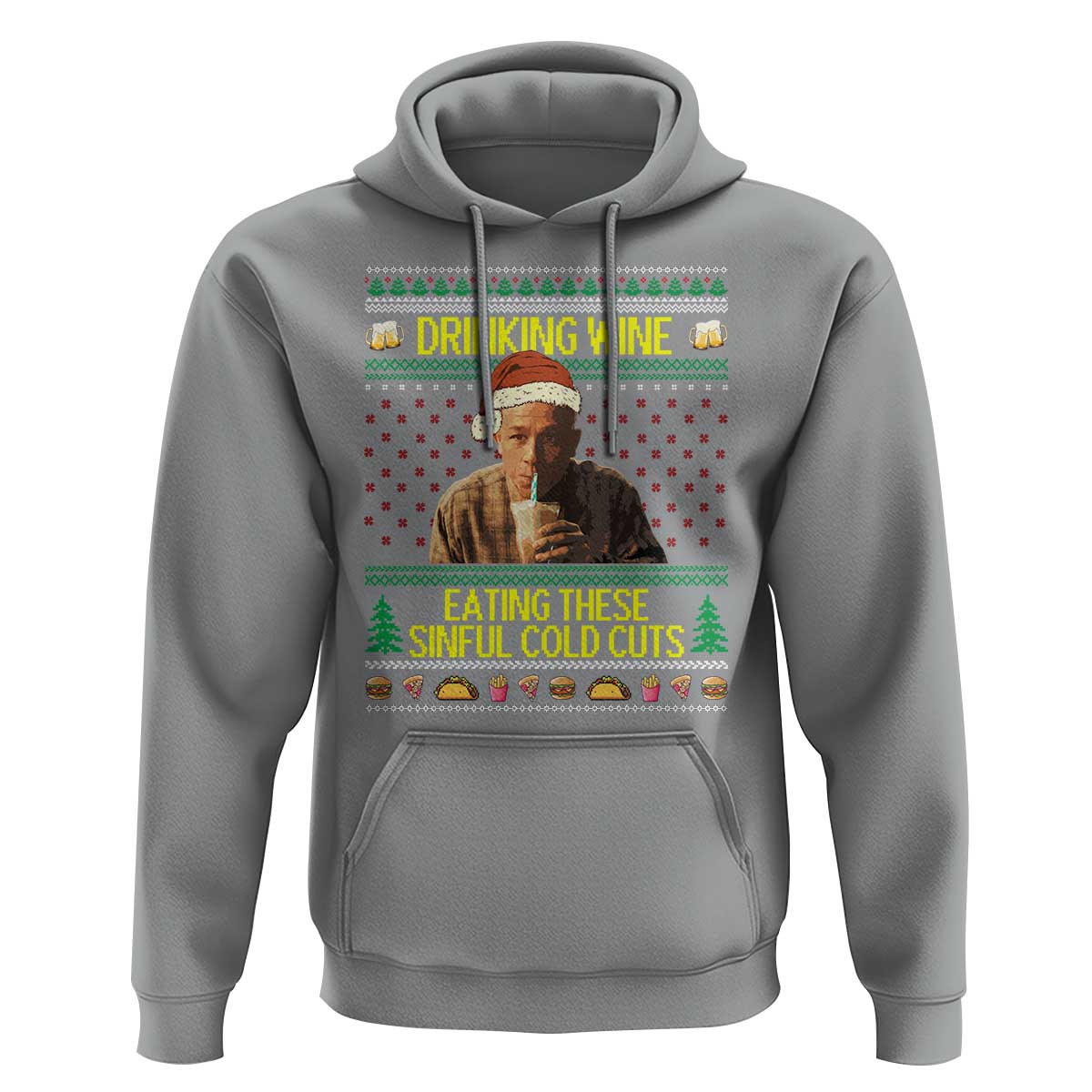 Funny Ed Gein Christmas Meme Hoodie Drinking Wine Eating This Sinful Cold Cuts Viral Scene - Wonder Print Shop
