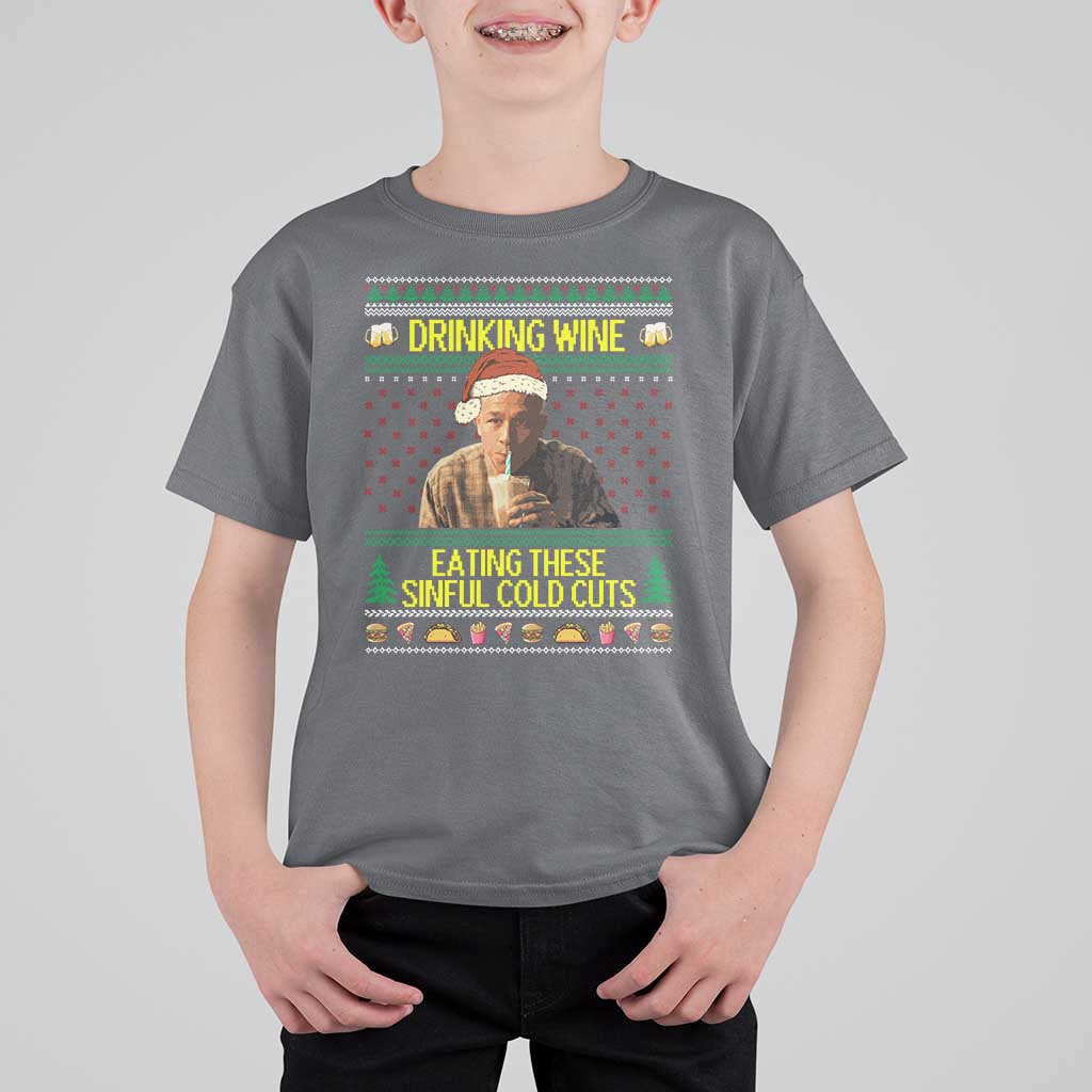 Funny Ed Gein Christmas Meme T Shirt For Kid Drinking Wine Eating This Sinful Cold Cuts Viral Scene - Wonder Print Shop
