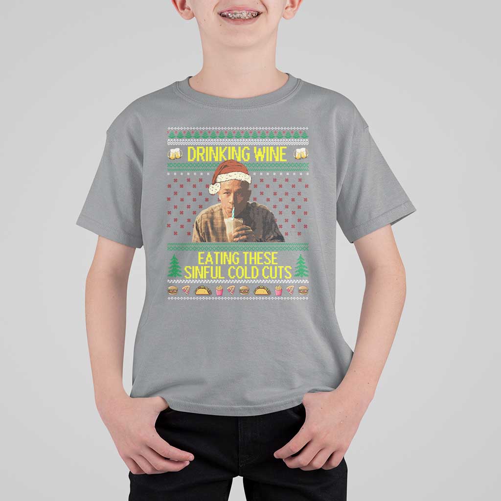 Funny Ed Gein Christmas Meme T Shirt For Kid Drinking Wine Eating This Sinful Cold Cuts Viral Scene - Wonder Print Shop