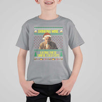 Funny Ed Gein Christmas Meme T Shirt For Kid Drinking Wine Eating This Sinful Cold Cuts Viral Scene - Wonder Print Shop