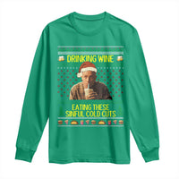 Funny Ed Gein Christmas Meme Long Sleeve Shirt Drinking Wine Eating This Sinful Cold Cuts Viral Scene - Wonder Print Shop