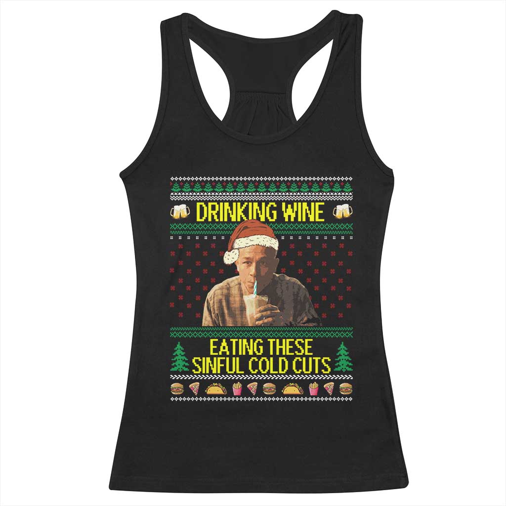 Funny Ed Gein Christmas Meme Racerback Tank Top Drinking Wine Eating This Sinful Cold Cuts Viral Scene - Wonder Print Shop
