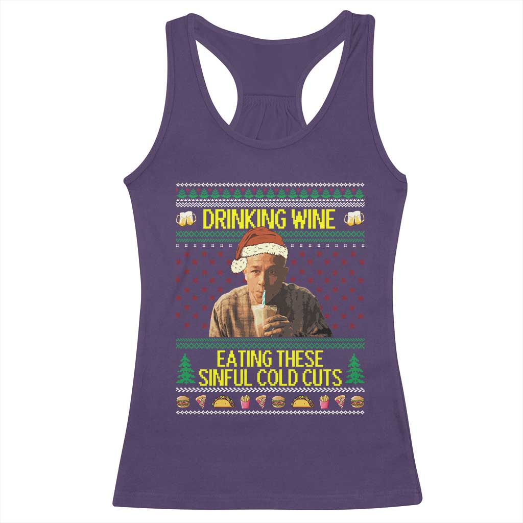 Funny Ed Gein Christmas Meme Racerback Tank Top Drinking Wine Eating This Sinful Cold Cuts Viral Scene - Wonder Print Shop