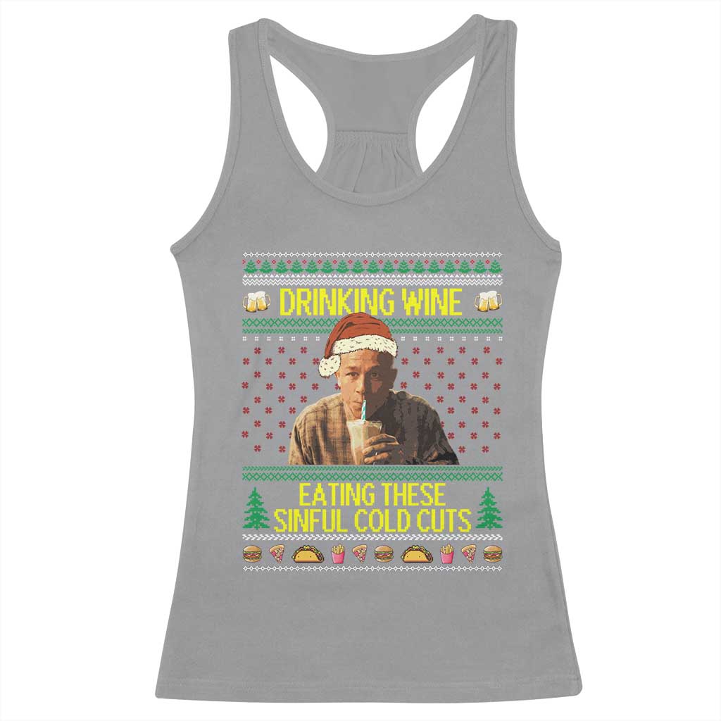 Funny Ed Gein Christmas Meme Racerback Tank Top Drinking Wine Eating This Sinful Cold Cuts Viral Scene - Wonder Print Shop
