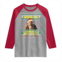 Funny Ed Gein Christmas Meme Raglan Shirt Drinking Wine Eating This Sinful Cold Cuts Viral Scene - Wonder Print Shop