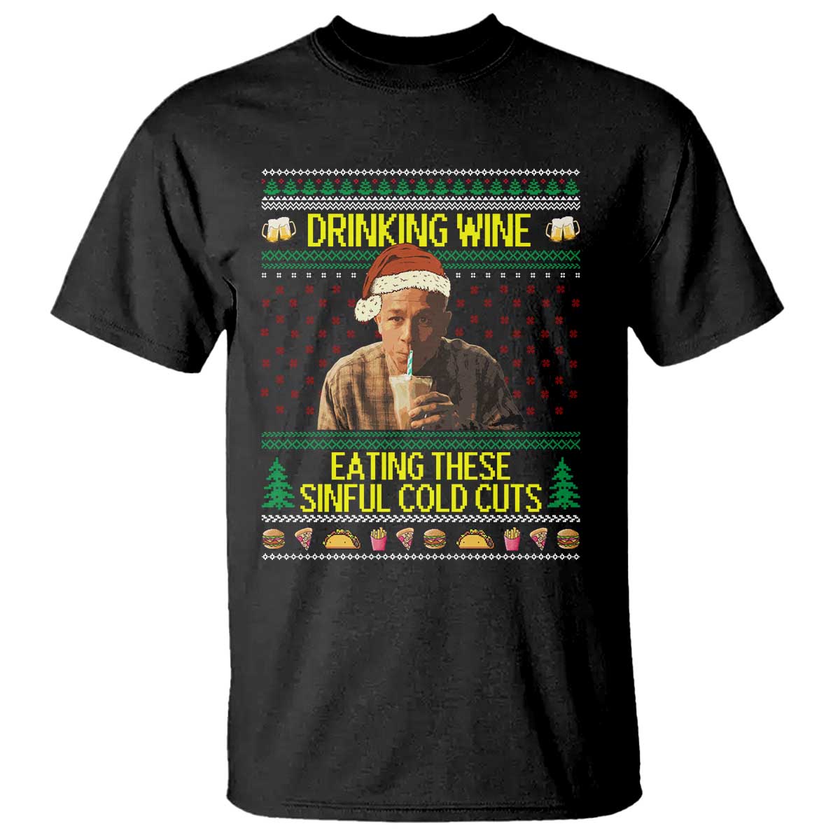 Funny Ed Gein Christmas Meme T Shirt Drinking Wine Eating This Sinful Cold Cuts Viral Scene - Wonder Print Shop