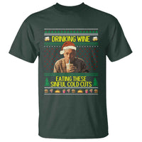 Funny Ed Gein Christmas Meme T Shirt Drinking Wine Eating This Sinful Cold Cuts Viral Scene - Wonder Print Shop
