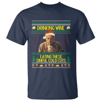 Funny Ed Gein Christmas Meme T Shirt Drinking Wine Eating This Sinful Cold Cuts Viral Scene - Wonder Print Shop