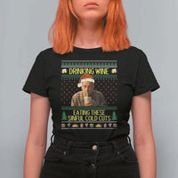 Funny Ed Gein Christmas Meme T Shirt For Women Drinking Wine Eating This Sinful Cold Cuts Viral Scene - Wonder Print Shop