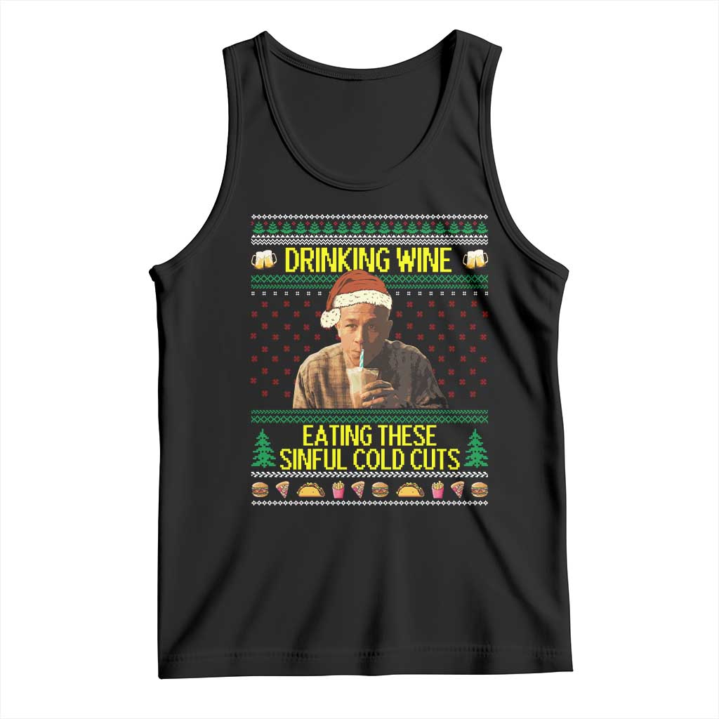 Funny Ed Gein Christmas Meme Tank Top Drinking Wine Eating This Sinful Cold Cuts Viral Scene - Wonder Print Shop