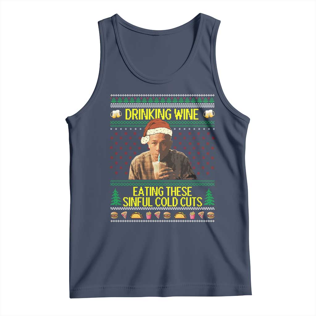 Funny Ed Gein Christmas Meme Tank Top Drinking Wine Eating This Sinful Cold Cuts Viral Scene - Wonder Print Shop