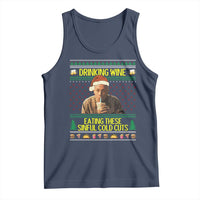 Funny Ed Gein Christmas Meme Tank Top Drinking Wine Eating This Sinful Cold Cuts Viral Scene - Wonder Print Shop