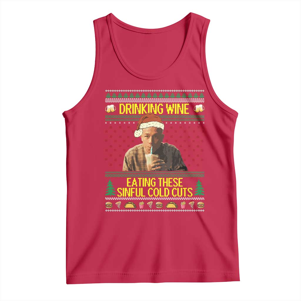 Funny Ed Gein Christmas Meme Tank Top Drinking Wine Eating This Sinful Cold Cuts Viral Scene - Wonder Print Shop