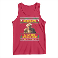 Funny Ed Gein Christmas Meme Tank Top Drinking Wine Eating This Sinful Cold Cuts Viral Scene - Wonder Print Shop