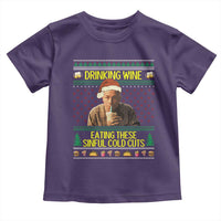 Funny Ed Gein Christmas Meme Toddler T Shirt Drinking Wine Eating This Sinful Cold Cuts Viral Scene - Wonder Print Shop