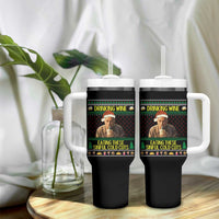 Funny Ed Gein Christmas Meme Tumbler With Handle Drinking Wine Eating This Sinful Cold Cuts Viral Scene - Wonder Print Shop