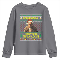 Funny Ed Gein Christmas Meme Youth Sweatshirt Drinking Wine Eating This Sinful Cold Cuts Viral Scene - Wonder Print Shop