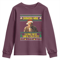 Funny Ed Gein Christmas Meme Youth Sweatshirt Drinking Wine Eating This Sinful Cold Cuts Viral Scene - Wonder Print Shop