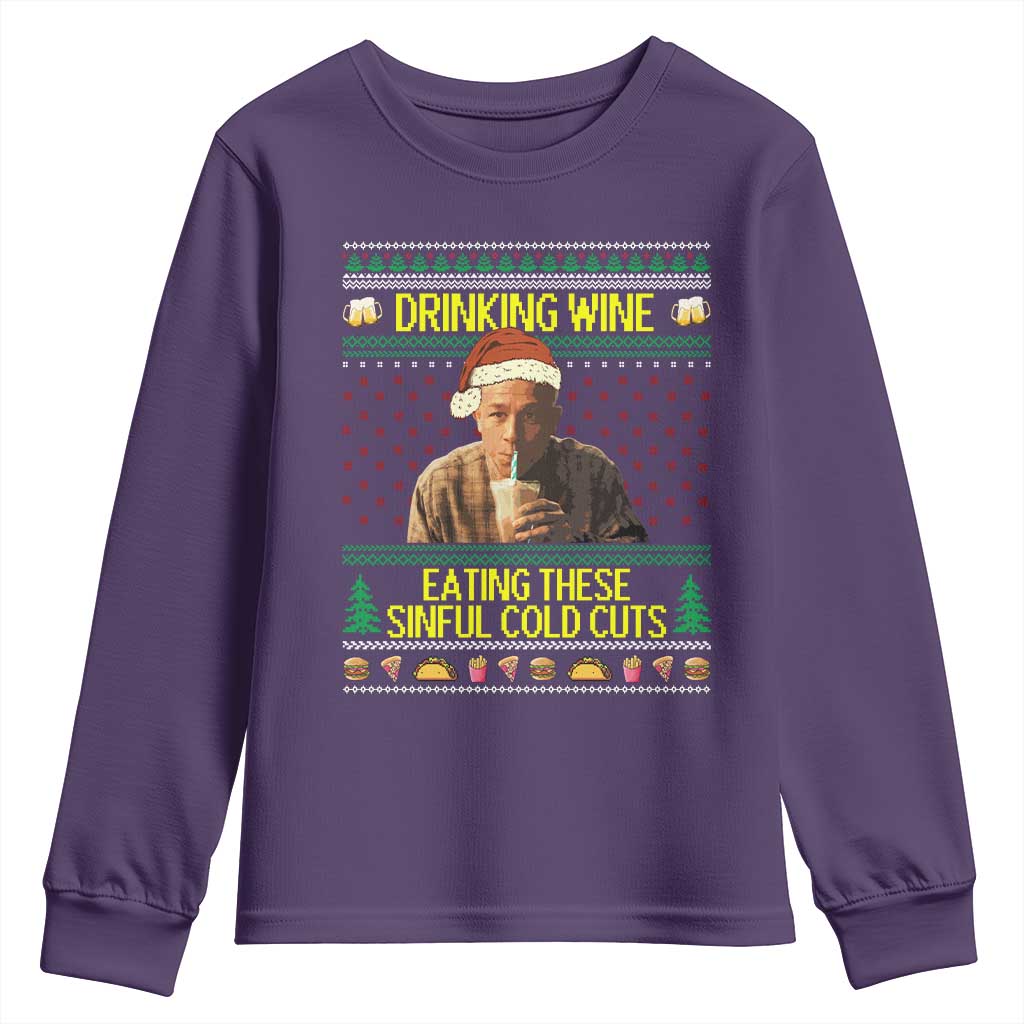 Funny Ed Gein Christmas Meme Youth Sweatshirt Drinking Wine Eating This Sinful Cold Cuts Viral Scene - Wonder Print Shop