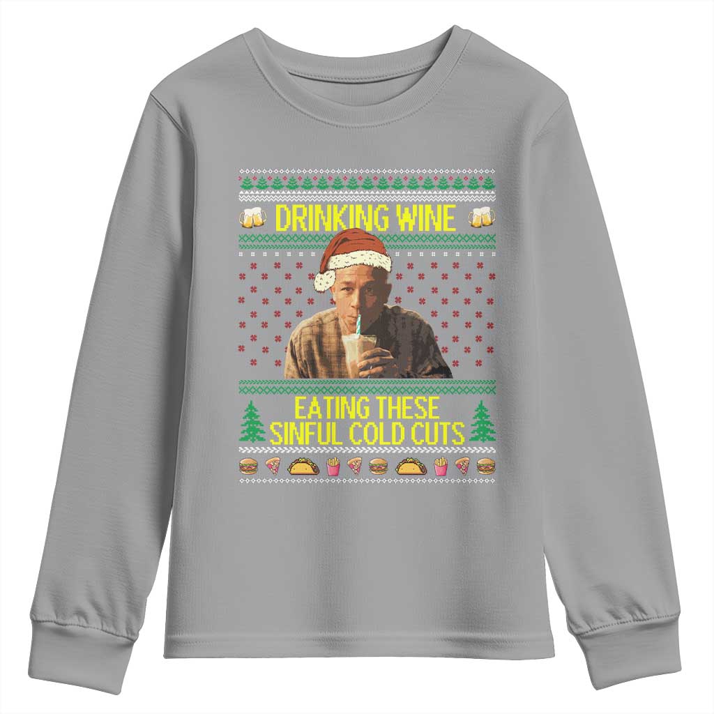 Funny Ed Gein Christmas Meme Youth Sweatshirt Drinking Wine Eating This Sinful Cold Cuts Viral Scene - Wonder Print Shop