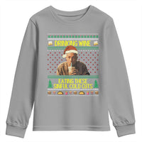 Funny Ed Gein Christmas Meme Youth Sweatshirt Drinking Wine Eating This Sinful Cold Cuts Viral Scene - Wonder Print Shop