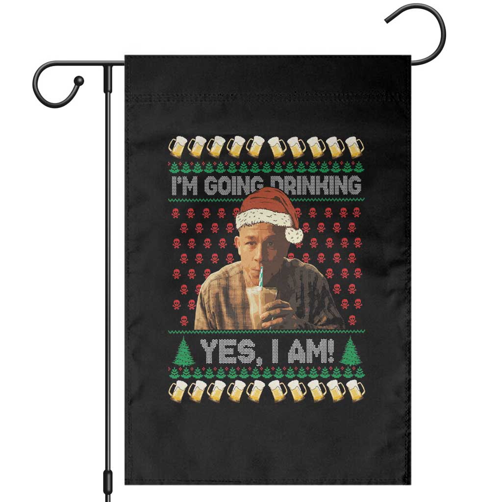 Funny Ed Gein Drinking Wine Garden Flag Im Going Drinking Yes I Am Christmas Meme - Wonder Print Shop