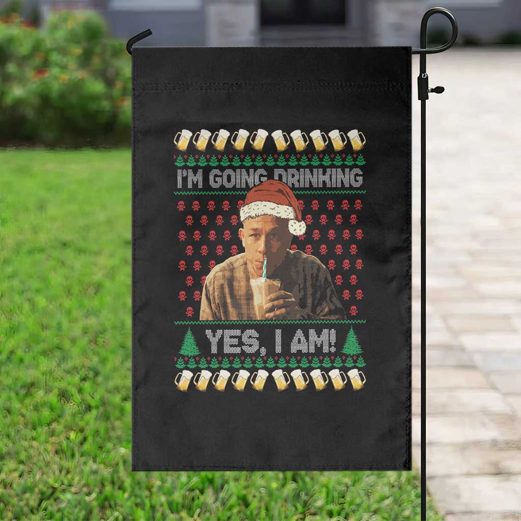 Funny Ed Gein Drinking Wine Garden Flag Im Going Drinking Yes I Am Christmas Meme - Wonder Print Shop