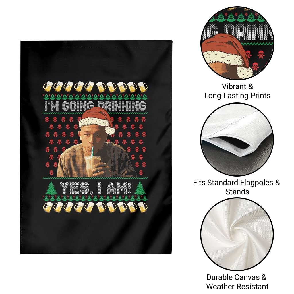 Funny Ed Gein Drinking Wine Garden Flag Im Going Drinking Yes I Am Christmas Meme - Wonder Print Shop