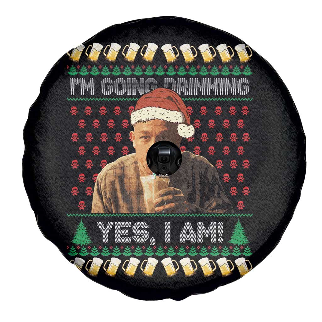 Funny Ed Gein Drinking Wine Spare Tire Cover Im Going Drinking Yes I Am Christmas Meme - Wonder Print Shop