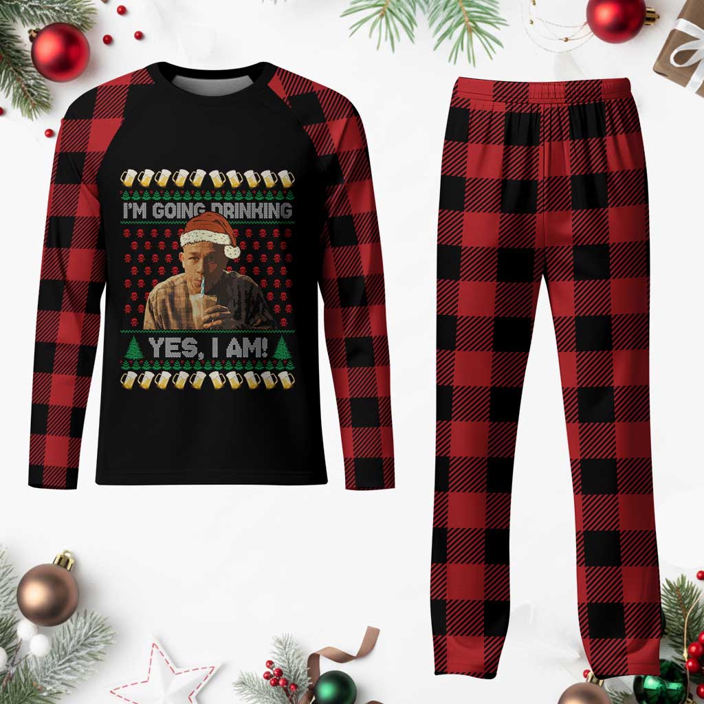 Funny Ed Gein Drinking Wine Plaid Pajama Set Im Going Drinking Yes I Am Christmas Meme - Wonder Print Shop
