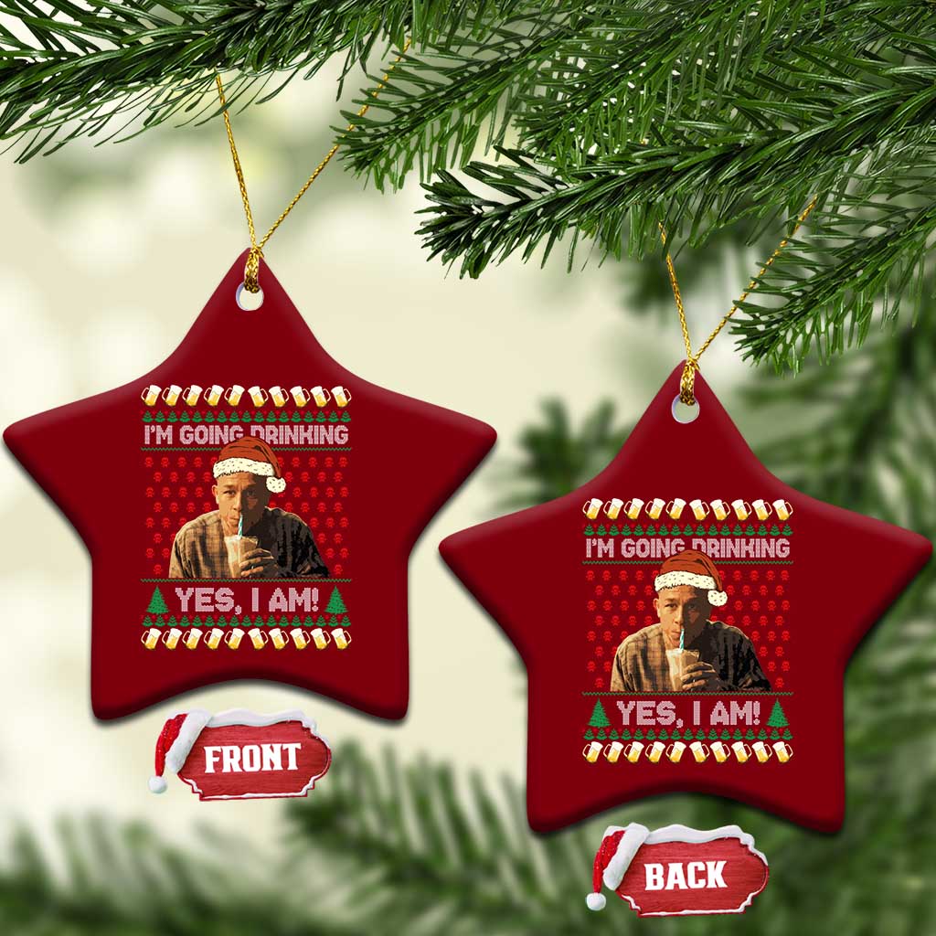 Funny Ed Gein Drinking Wine Ceramic Ornament Im Going Drinking Yes I Am Christmas Meme - Wonder Print Shop